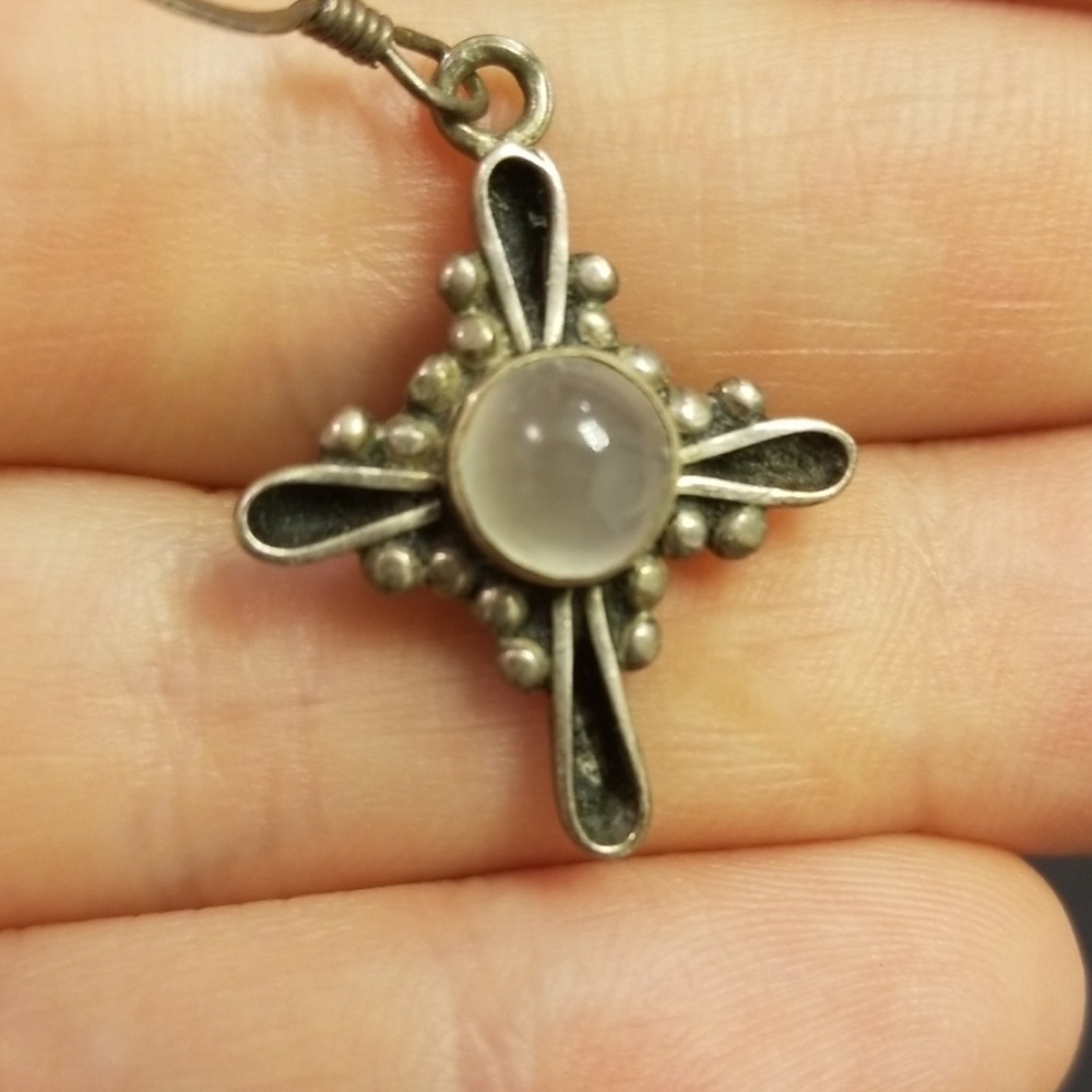 Moonstone and Silver Cross Earrings